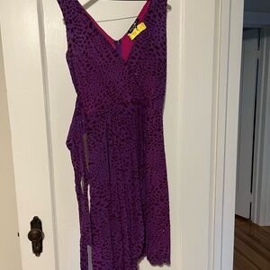 Betsy Johnson deep pink burnt velvet with gold glitter cocktail dress.